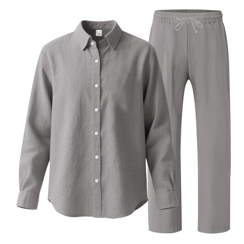 Damen nan komfortables Lounge-Set mit oversized Hemdbluse und elastischer Kordelzug-Hose Shop Nory