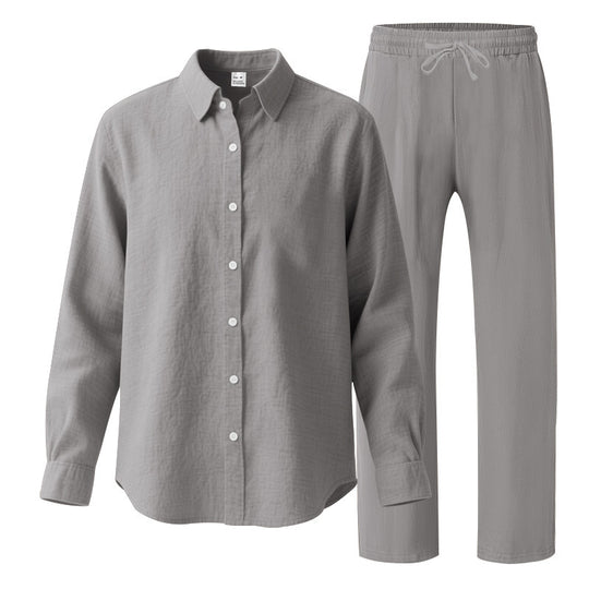 Damen nan komfortables Lounge-Set mit oversized Hemdbluse und elastischer Kordelzug-Hose Shop Nory