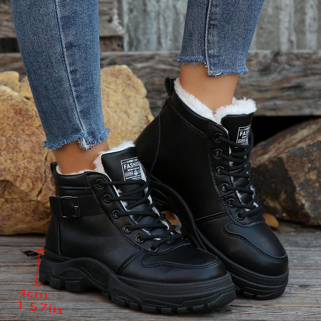 Damen Gefütterte Plateau-Ankleboots mit Kunstfellfutter und klobiger Lug-Sohle Shop Nory