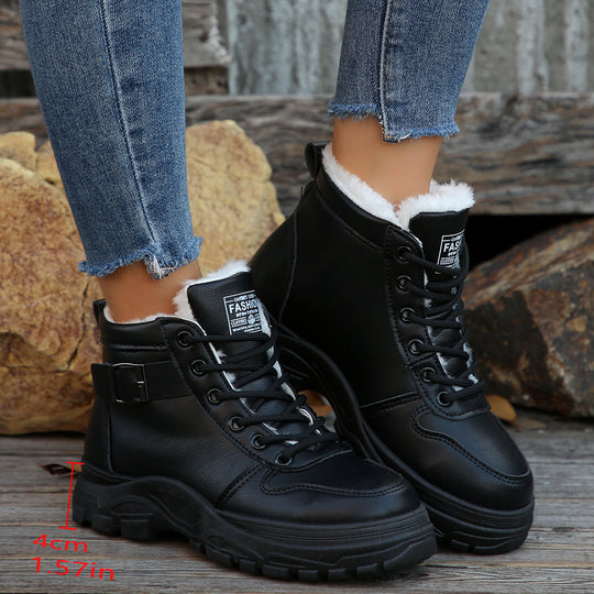 Damen Gefütterte Plateau-Ankleboots mit Kunstfellfutter und klobiger Lug-Sohle Shop Nory