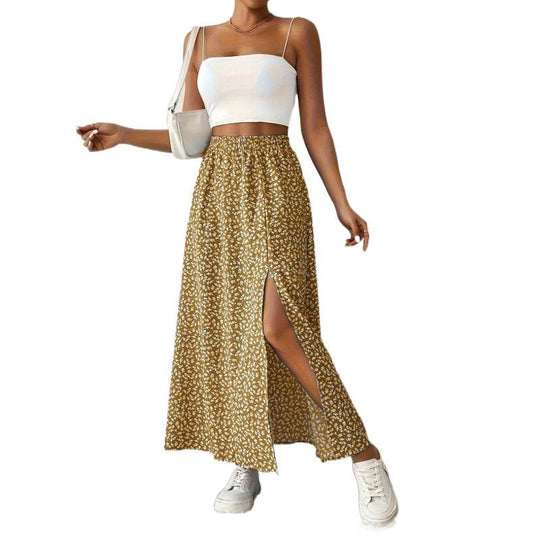 Damen Maxirock mit floralem Muster und seitlichem Schlitz