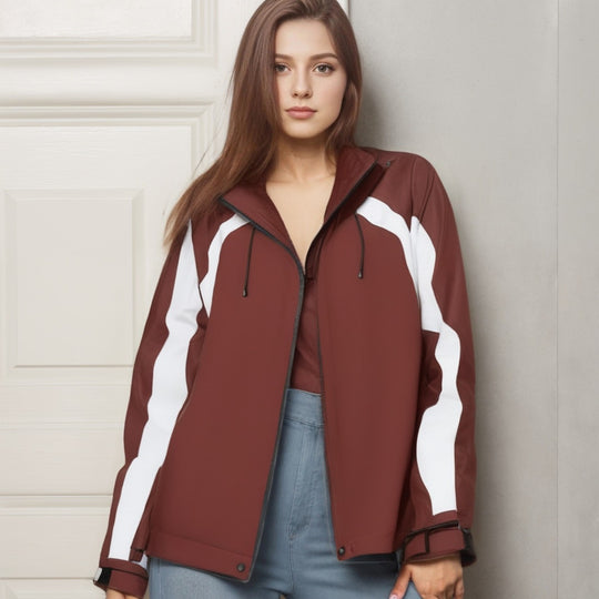 Damen Leichte Kapuzen-Regenjacke mit Kontraststreifen und Mesh‑Futter Shop Nory