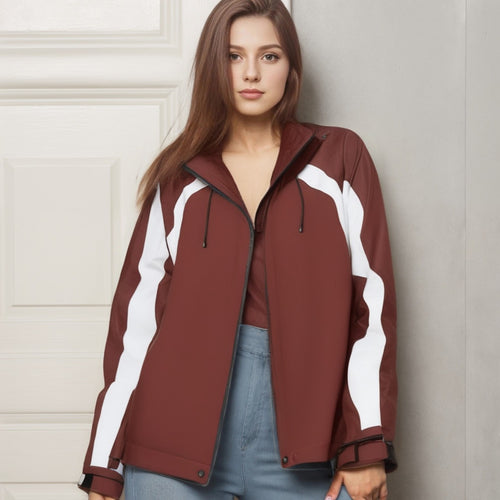 Damen Leichte Kapuzen-Regenjacke mit Kontraststreifen und Mesh‑Futter Shop Nory