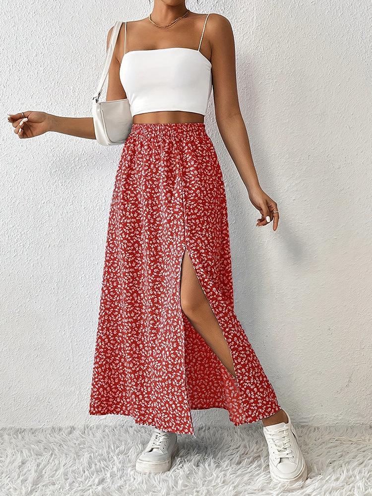 Damen Maxirock mit elegantem Schlitz und floralem Muster