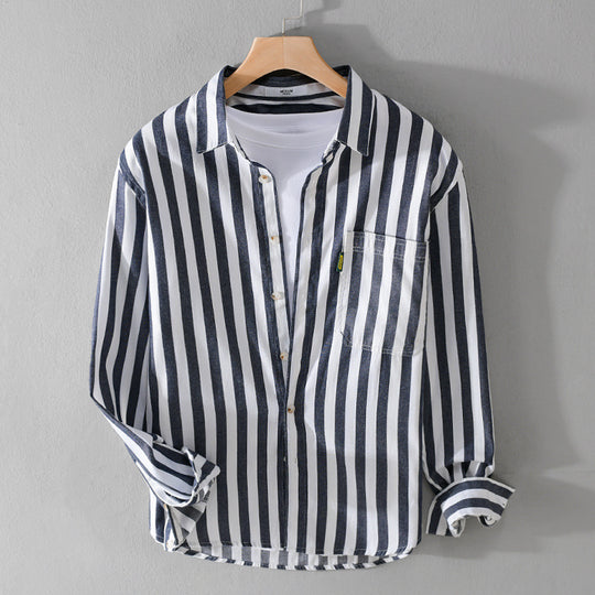 Herren Maritim-inspiriertes Streifen-Relax-Overshirt aus weichem Baumwolltwill mit aufgesetzter Brusttasche Shop Nory