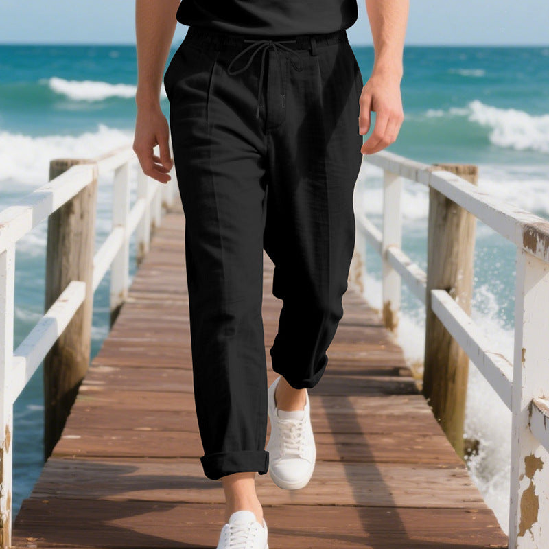 Herren nan sommerliche Chinohose in Leinenoptik mit elastischem Kordelbund Shop Nory