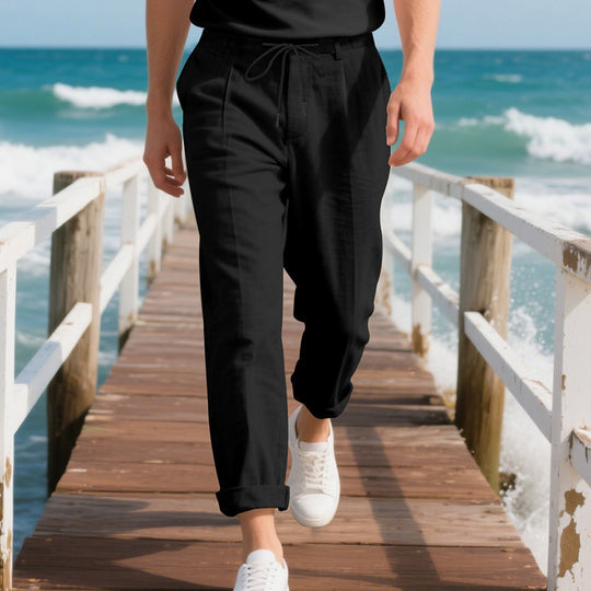 Herren nan sommerliche Chinohose in Leinenoptik mit elastischem Kordelbund Shop Nory