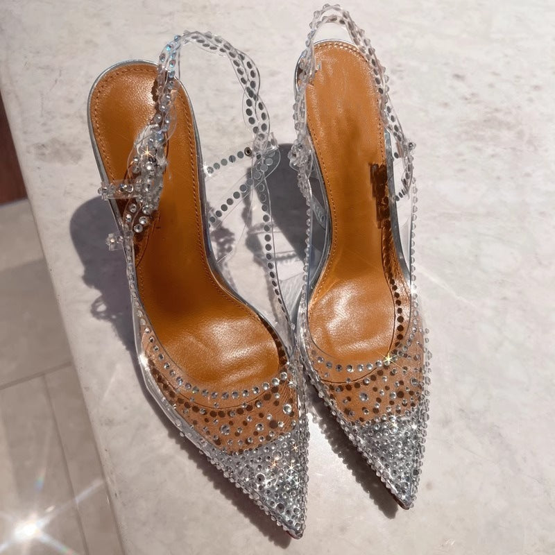 Damen High Heel Schuhe mit transparentem Riemendesign und funkelnden Strassakzenten