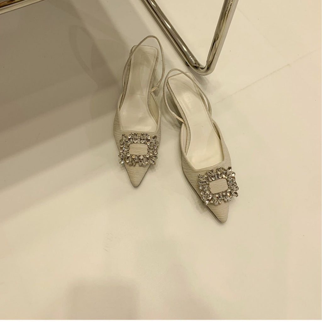Damen Slingback-Pumps mit glänzenden Zierstein-Applikationen Shopnory