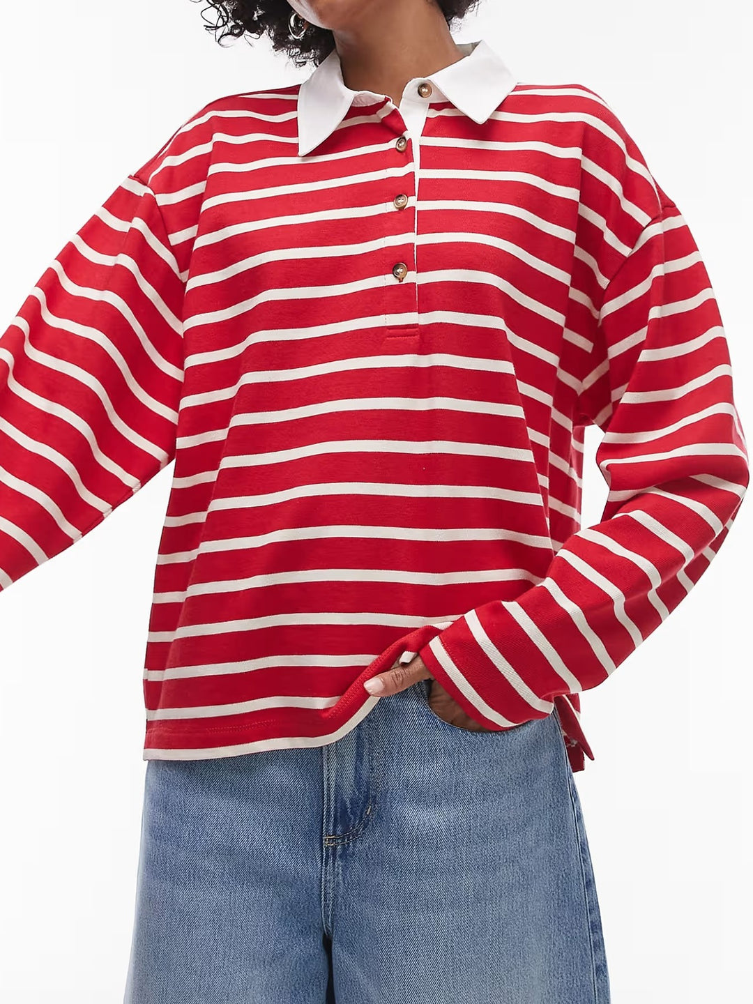 Damen Lässiger gestreifter Shirt mit Polokragen
