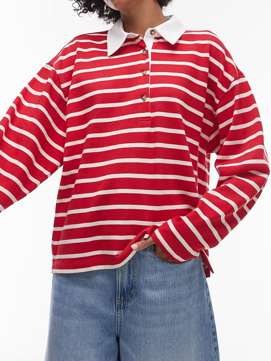 Damen Lässiger gestreifter Shirt mit Polokragen
