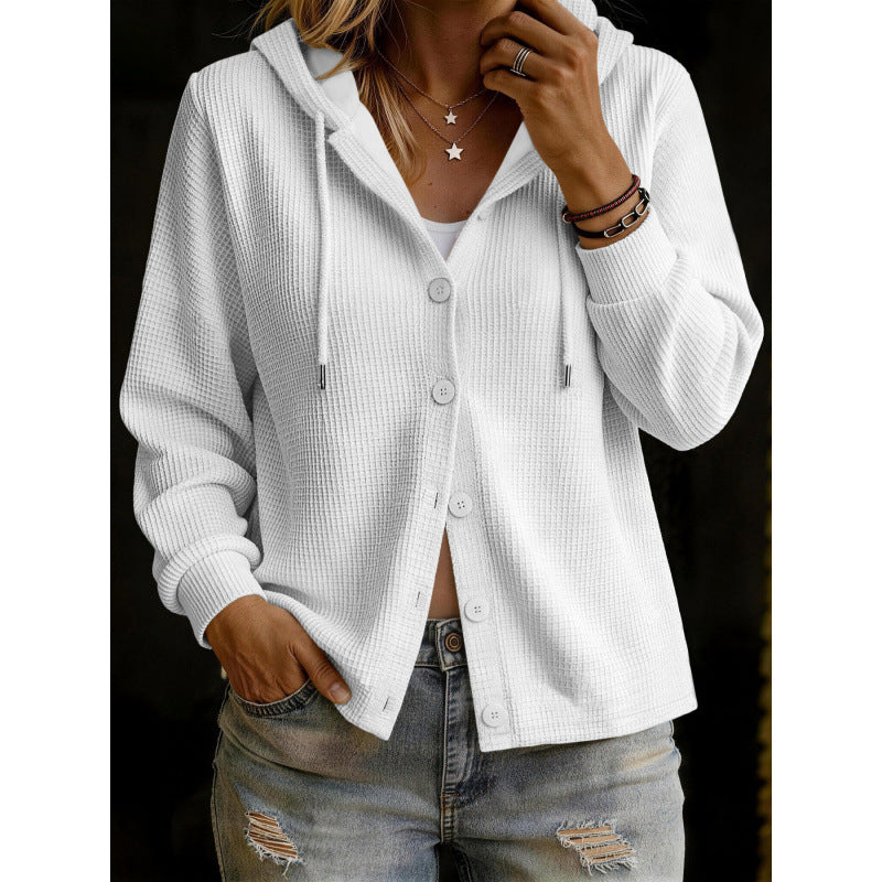Damen Kapuzenstrickjacke im Waffelstrick mit Knopfleiste Shop Nory