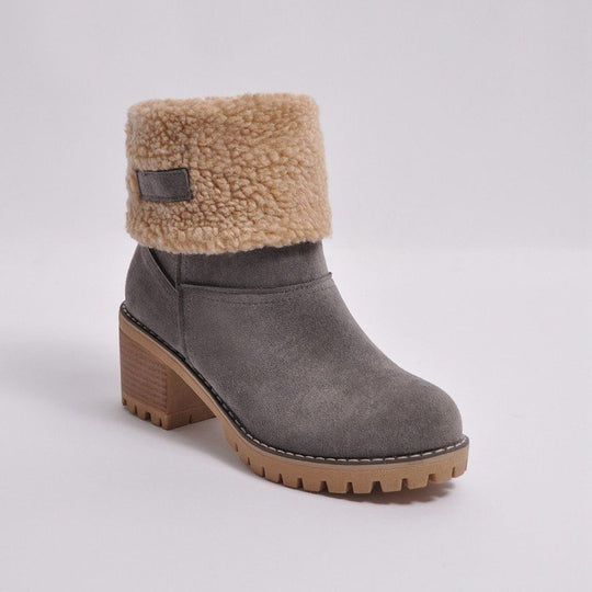 Damen nan gefütterte Kurzstiefelette mit Umschlag-Fellmanschette, Wildlederoptik und robuster Profilsohle Shop Nory