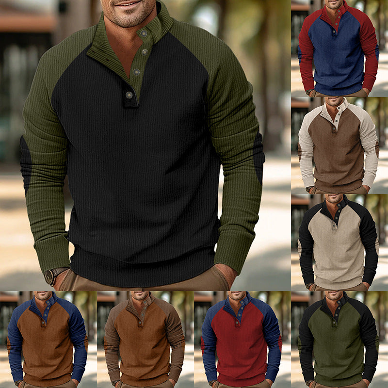 Herren Warmer Waffelstruktur-Henleypullover mit Kontrast-Raglanärmeln & Stehkragen Shop Nory