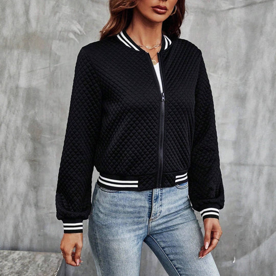 Damen Gepolsterte Bomberjacke mit Rautenstepp, Kontraststreifen und Reißverschluss Shop Nory