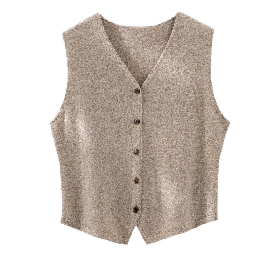 Damen weiche Feinstrick-Weste mit V-Ausschnitt und durchgehender Knopfleiste Shop Nory