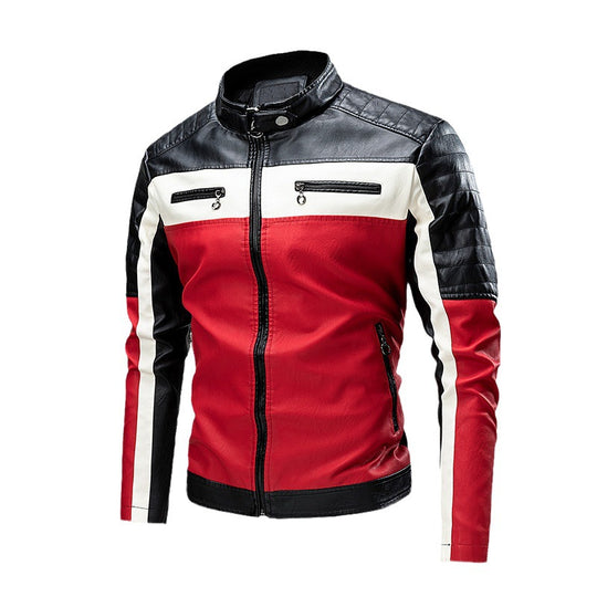 Herren Biker-Lederjacke im Colorblock-Design mit gesteppter Schulterpartie und Stehkragen Shop Nory