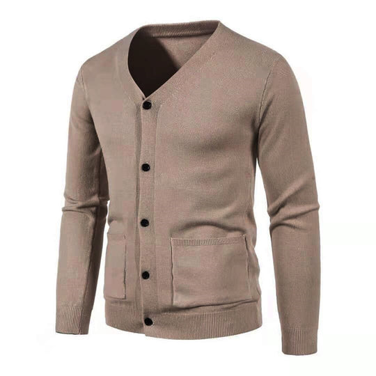 Herren Feinstrick-Cardigan mit V-Ausschnitt, durchgehender Knopfleiste und aufgesetzten Taschen Shop Nory