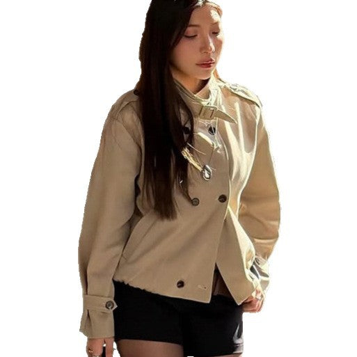 Damen Kurzjacke im Harrington-Stil mit Stehkragen, Kinnriemen und elastischem Bund Shop Nory