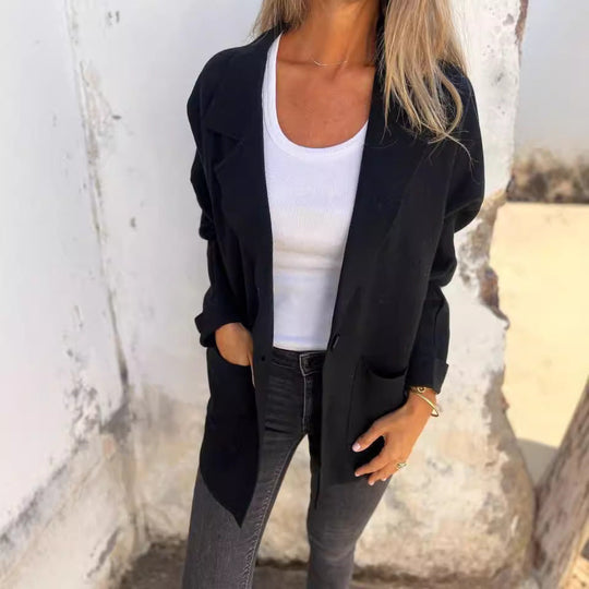 Damen Lässiger Oversize-Blazer mit praktischen Taschen und Knopfverschluss
