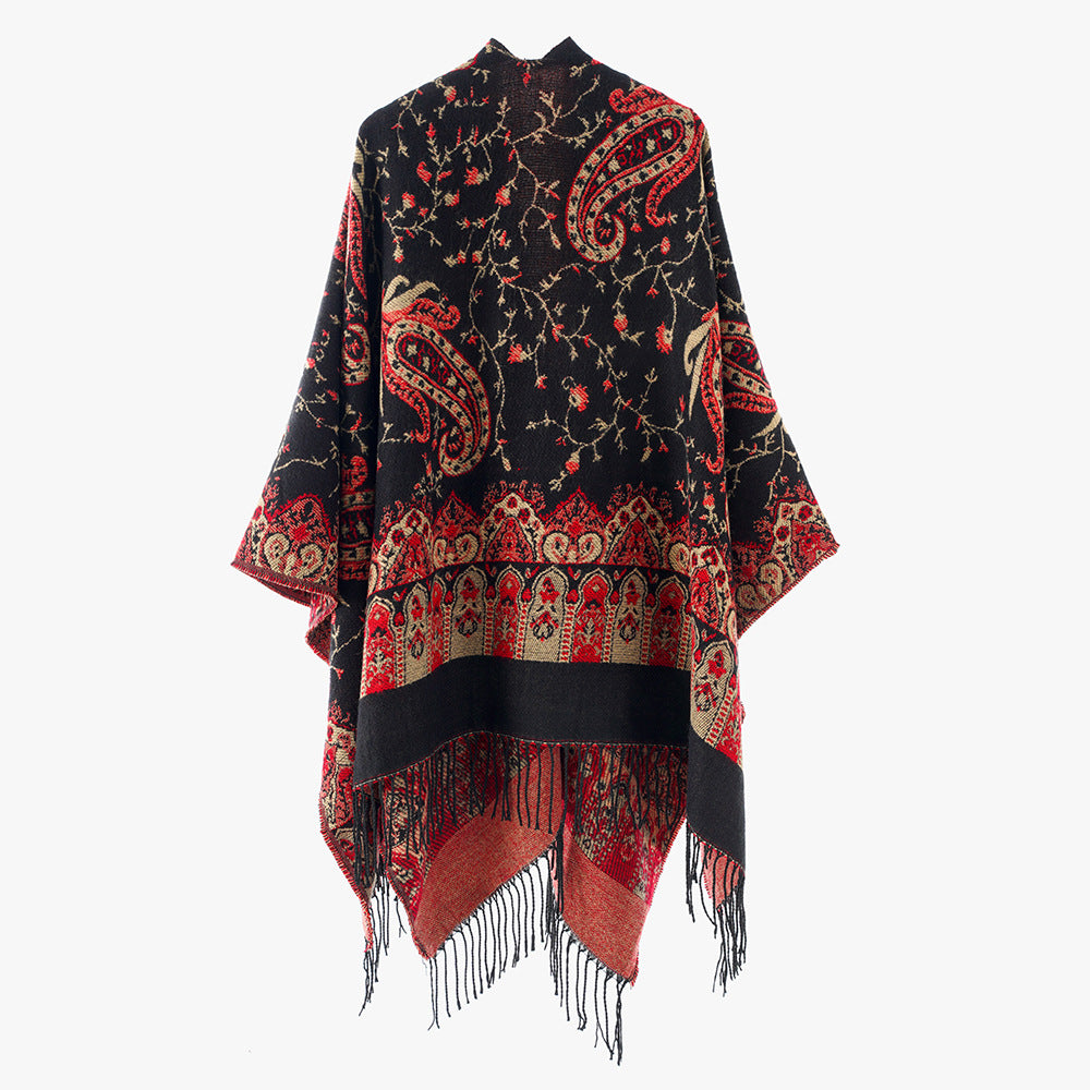 Damen Jacquard Überwurfcape aus feinem Strick mit Paisley-Bordüre Shop Nory