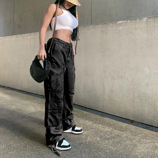 Damen weite Cargo-Hose im Baggy-Stil mit Multifunktionstaschen und verstellbarem Saum Shop Nory