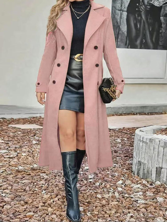 Damen taillierter langer Doppelreiher Wollmantel Shop Nory