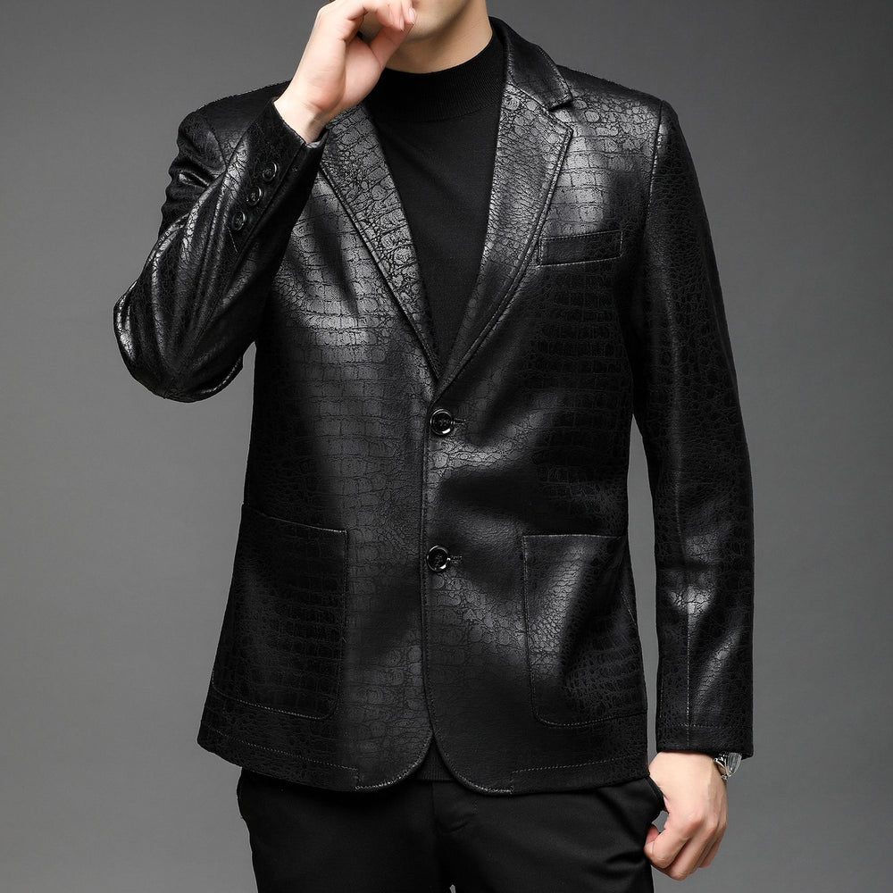 Herren krokogeprägtes Leder-Sakko mit schmaler Silhouette und Reverskragen Shop Nory