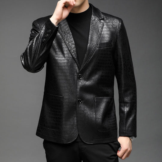 Herren krokogeprägtes Leder-Sakko mit schmaler Silhouette und Reverskragen Shop Nory