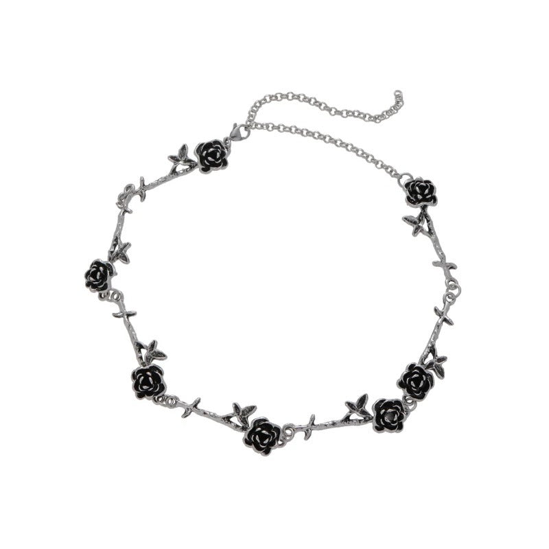Damen Halskette mit stilvollen Rosen- und Laubmotiven Shop Nory