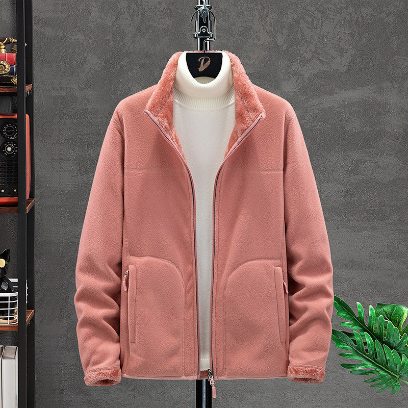 Damen Kuschelige Fleecejacke mit Teddyfutter, Stehkragen und Zwei Reißverschlusstaschen Shop Nory