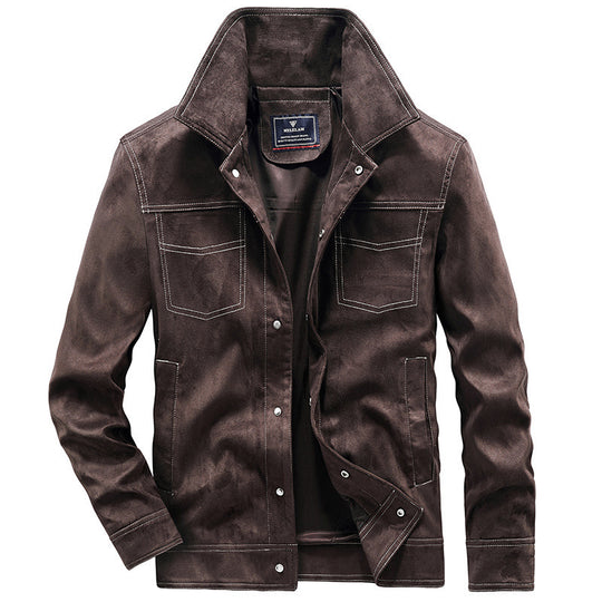 Herren Canvas-Workerjacke mit markanten Kontrastnähten, hohem Kragen und Druckknopfverschluss Shop Nory