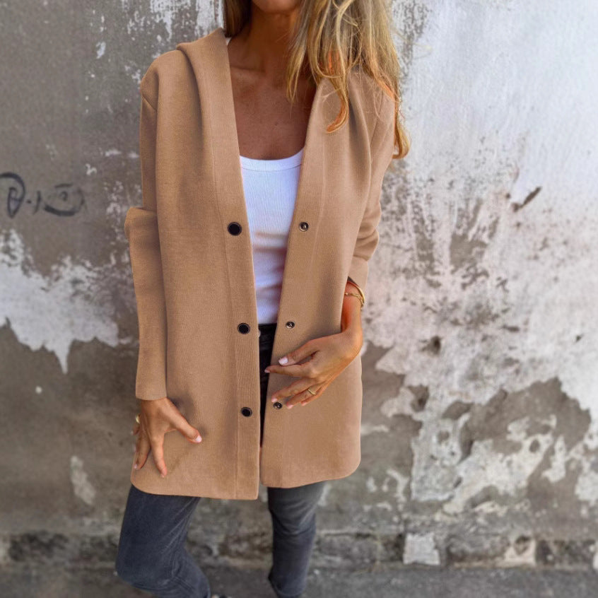 Damen Geradliniger Midimantel aus Wollmix mit Stehkragen und Druckknopfverschluss Shop Nory
