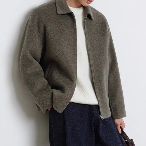 Herren Kurzgeschnittene Wollmix Übergangsjacke mit Reißverschluss und Hemdkragen Shop Nory