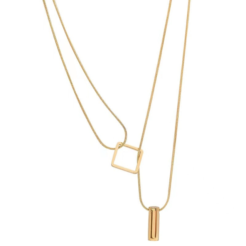 Damen Doppel-Layer Geometrische Anhänger Halskette Shop Nory