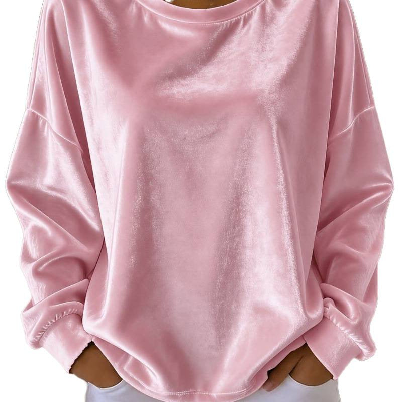 Damen Samt-Oversize-Sweatshirt mit Rundhalsausschnitt und eingesetzter Schulter Shop Nory