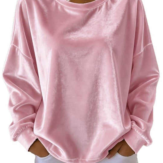 Damen Samt-Oversize-Sweatshirt mit Rundhalsausschnitt und eingesetzter Schulter Shop Nory