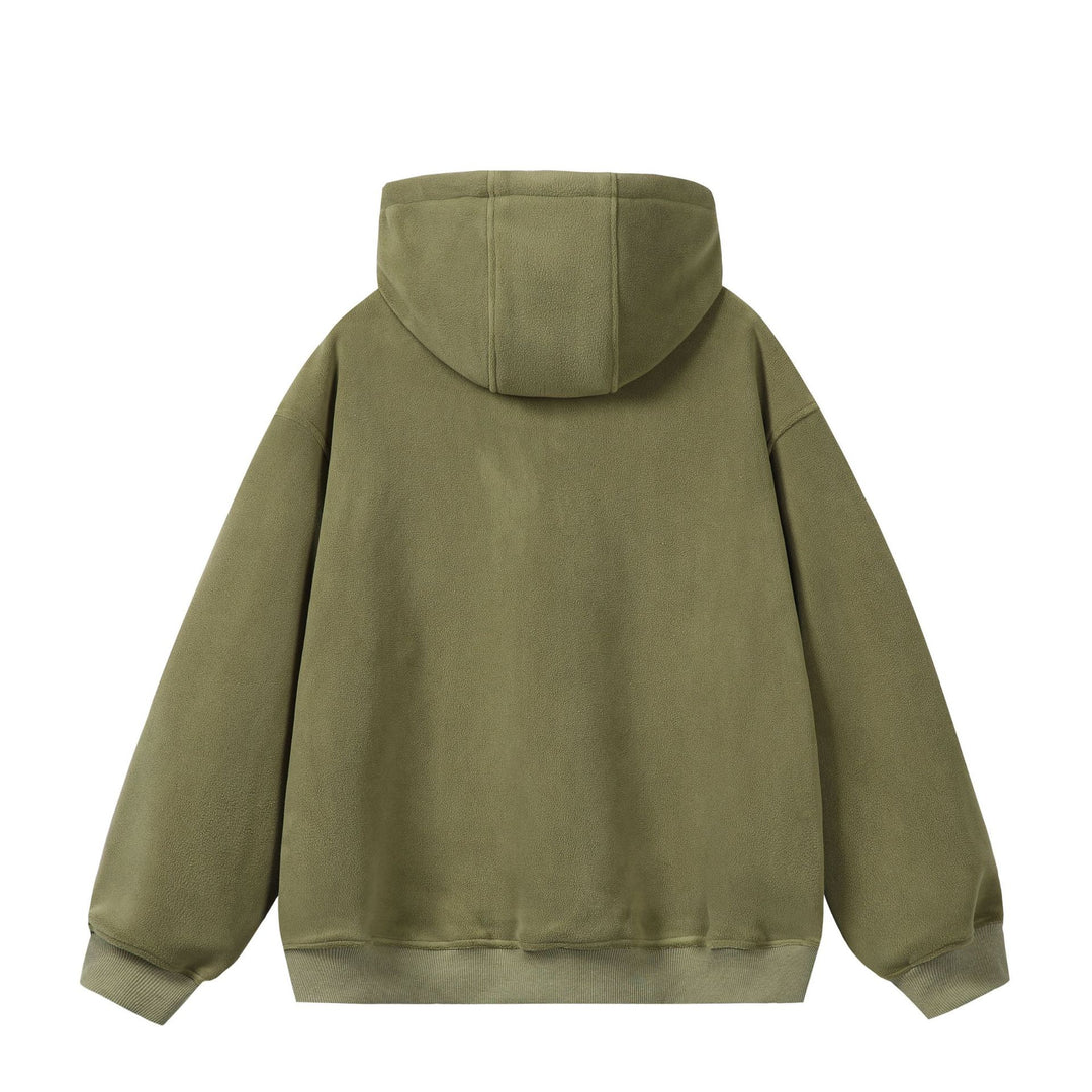 Unisex Oversize Fleece-Halbzip-Kapuzenpullover mit Kordelzug und Rippbündchen Shop Nory