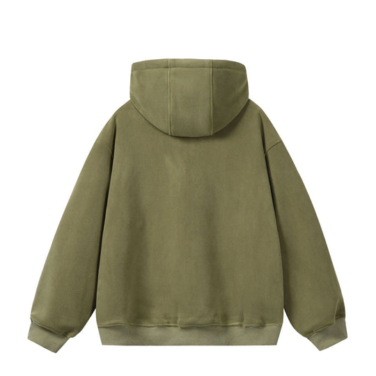 Unisex Oversize Fleece-Halbzip-Kapuzenpullover mit Kordelzug und Rippbündchen Shop Nory