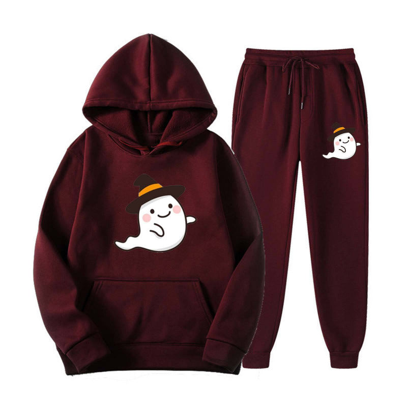 Unisex kuscheliger Kapuzenpullover und Jogginghose Set mit Halloween-Geistprint Shop Nory