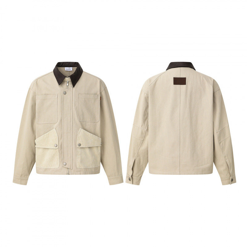 Unisex Kastige Canvas-Blousonjacke mit kontrastierendem Cordkragen und aufgesetzten Klappentaschen Shop Nory