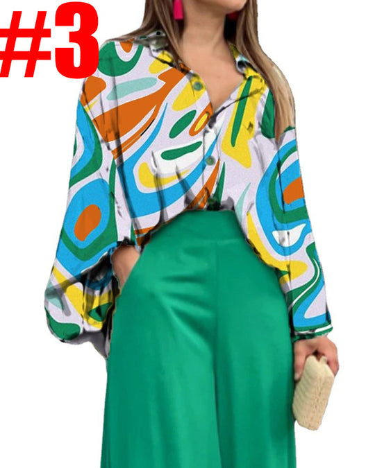 Damen Oversize Hemdbluse mit abstraktem Aquarellprint und überschnittener Schulter Shop Nory
