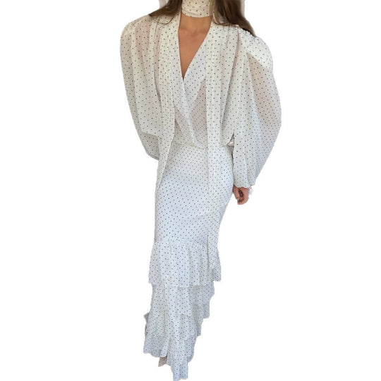Damen Maxikleid aus Chiffon mit Wickeloberteil, Schluppe und gestuftem Volant‑Rock Shop Nory