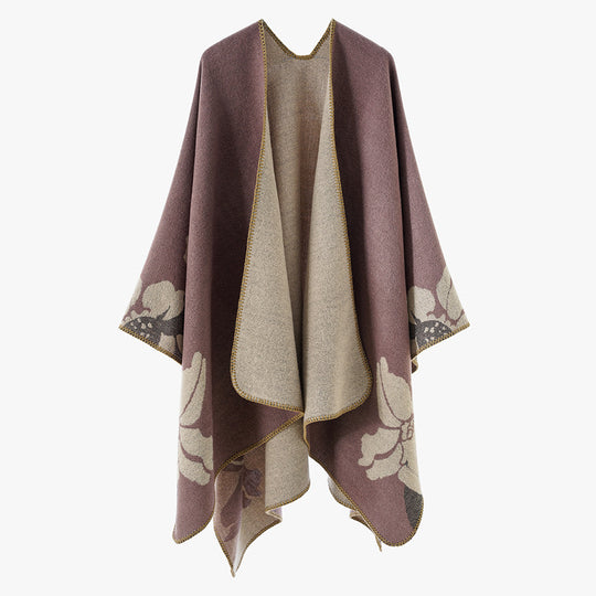 Damen Reversible Wollmix-Poncho mit floralem Jacquardmuster Shop Nory