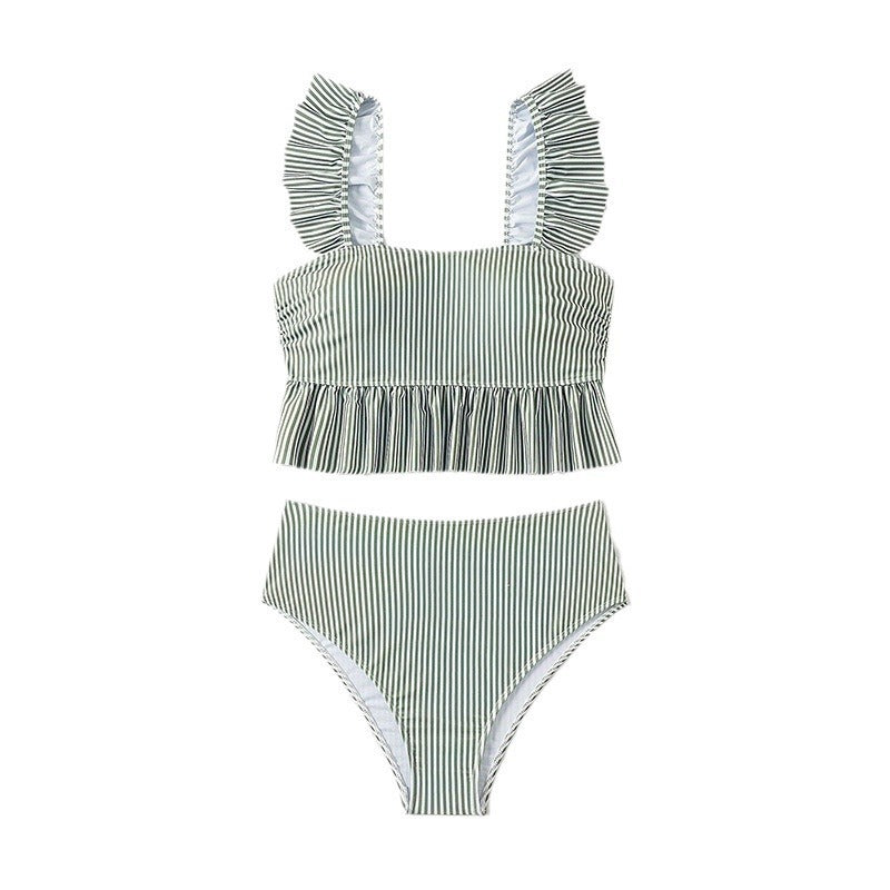 Damen Bikini-Set mit femininem Rüschendesign und hoher Taille