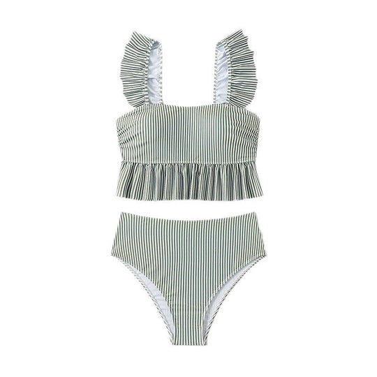 Damen Bikini-Set mit femininem Rüschendesign und hoher Taille