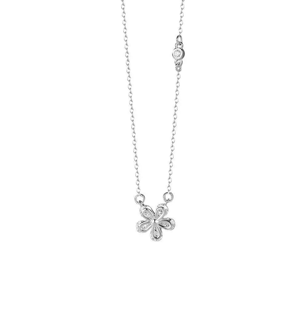 Damen Halskette mit filigranem Blütenanhänger und funkelnden Zirkonia Shop Nory