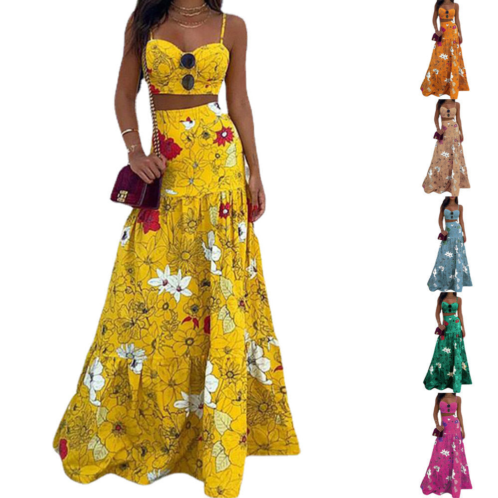 Damen Maxikleid mit floralem Zweiteiler und taillierter Silhouette Shopnory