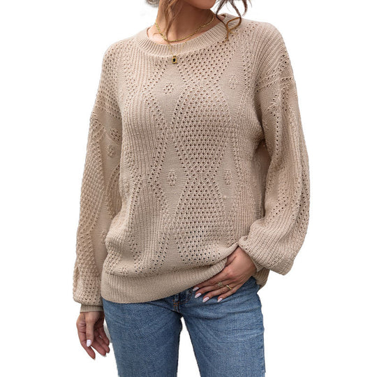 Damen Strukturierter Ajour-Strickpullover mit Rauten‑Muster und Ballonärmeln Shop Nory