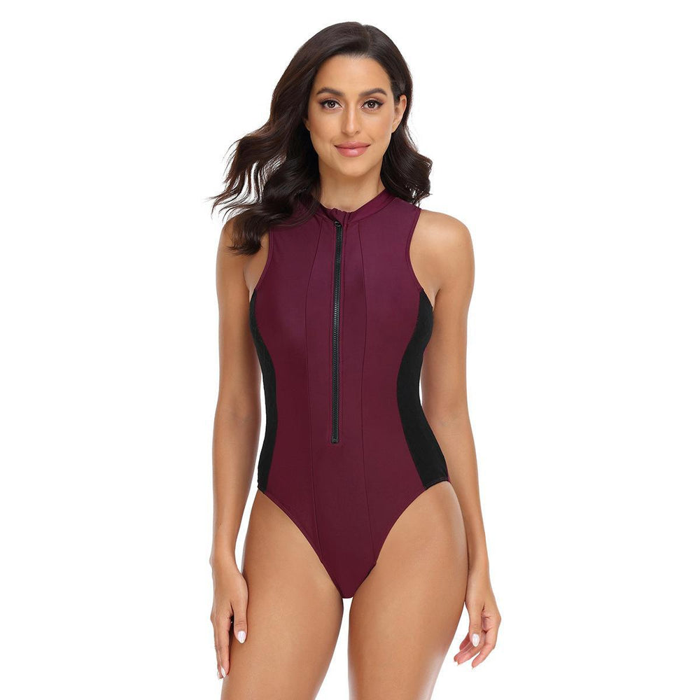 Damen Sportlicher Einteiler Badeanzug mit elegantem Reißverschluss Shopnory